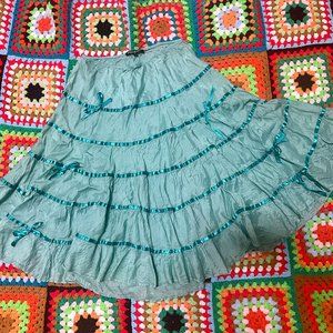 Vintage 90s Betsey Johnson Teal Balletcore Bow Skirt